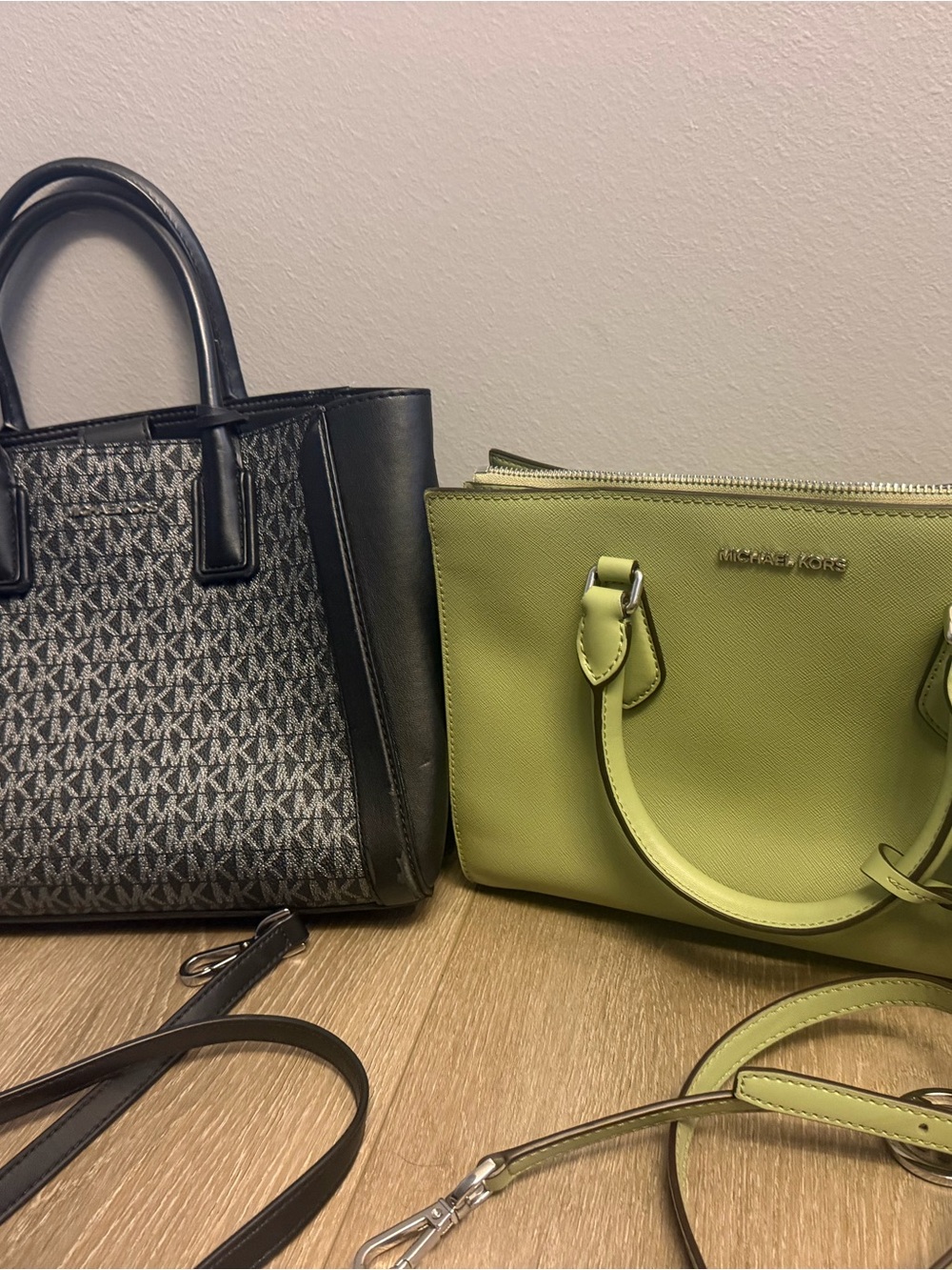 2 Michael Kors Lime Green and Black Purse